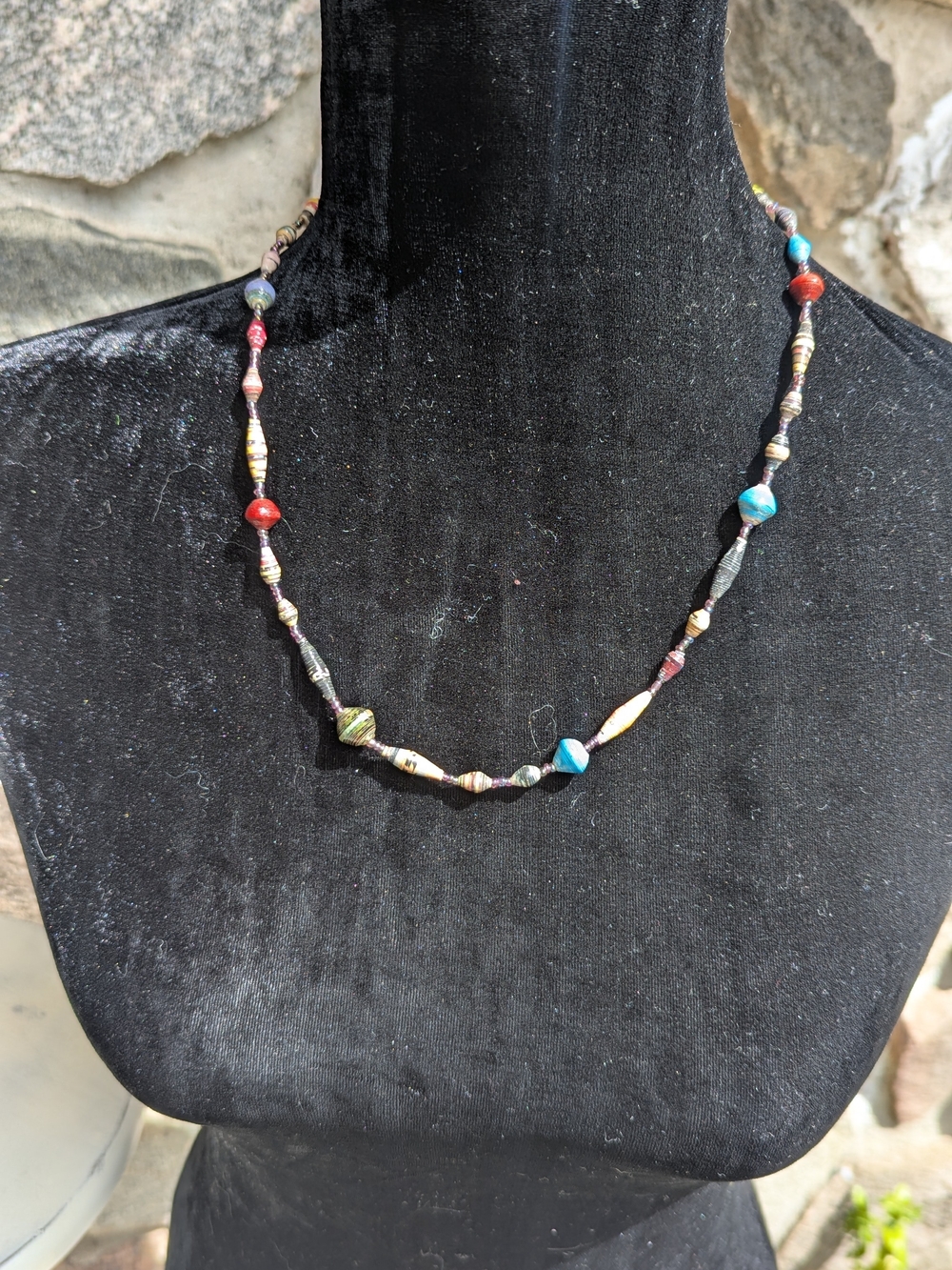 Handcrafted Multicolor Paper Bead Necklace - Lightweight Women’s Jewelry